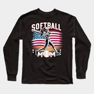 US Flag Softball Player Mom, mother's day Long Sleeve T-Shirt